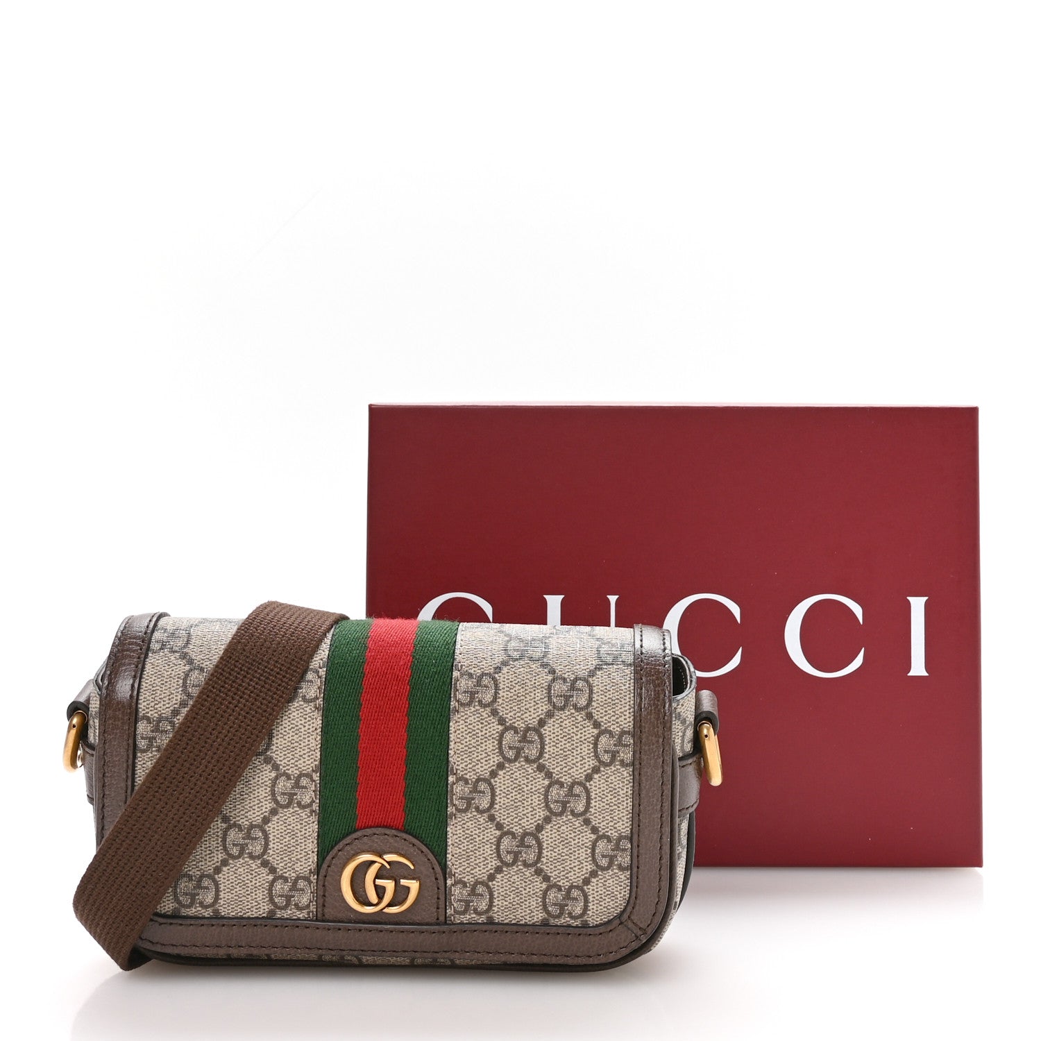 Gucci GG Supreme Monogram Web Mini Ophidia Flap Shoulder Bag Brown 11 of 11