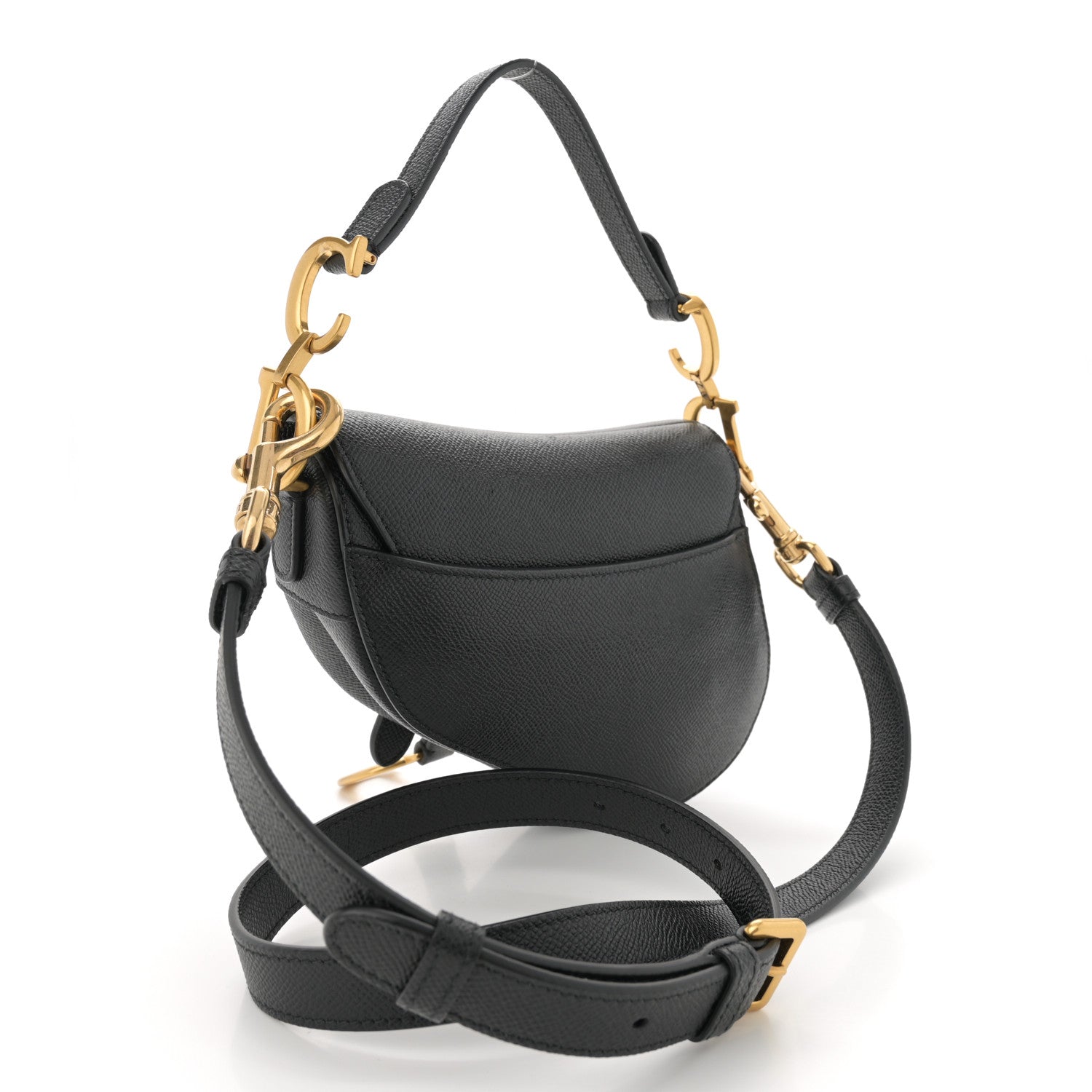 Christian Dior Grained Calfskin Mini Saddle Bag With Strap Black 3 of 11