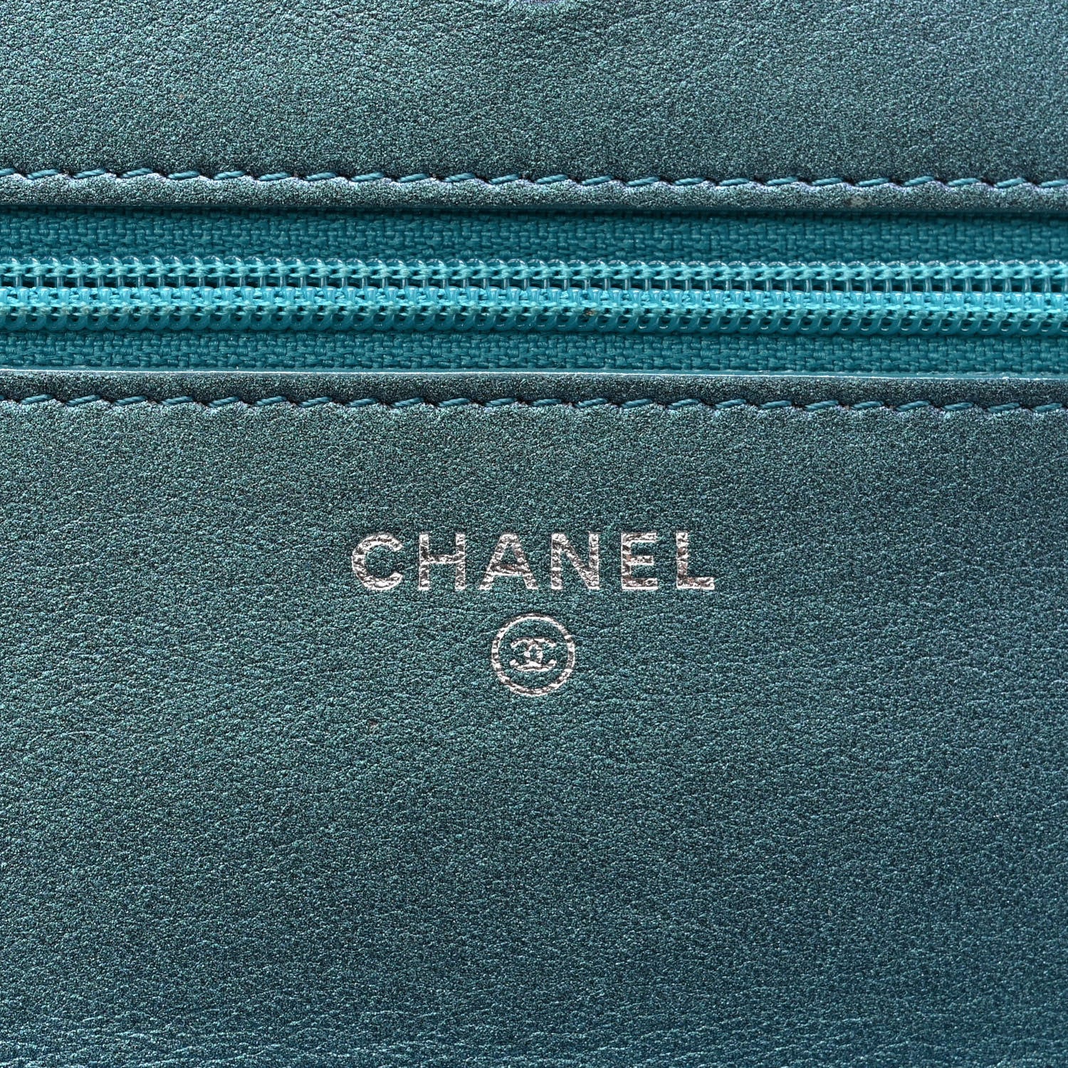 Chanel Metallic Lambskin Wallet On Chain WOC Turquoise 6 of 11
