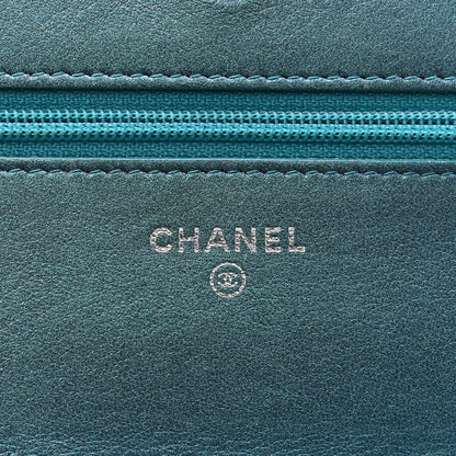 Chanel Metallic Lambskin Wallet On Chain WOC Turquoise 6 of 11
