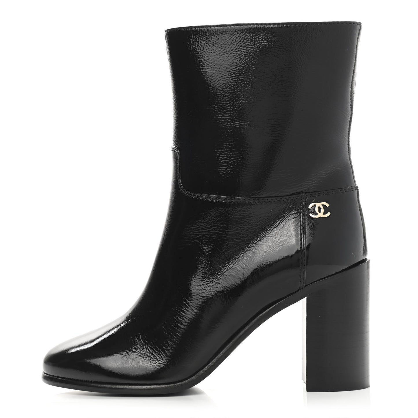 Crackled Calfskin CC Short Boots 36.5 Black