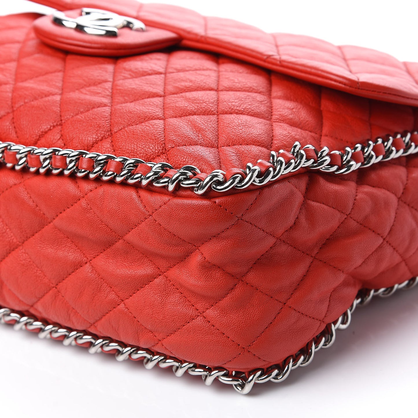 Washed Lambskin Quilted Maxi Chain Around Flap Red