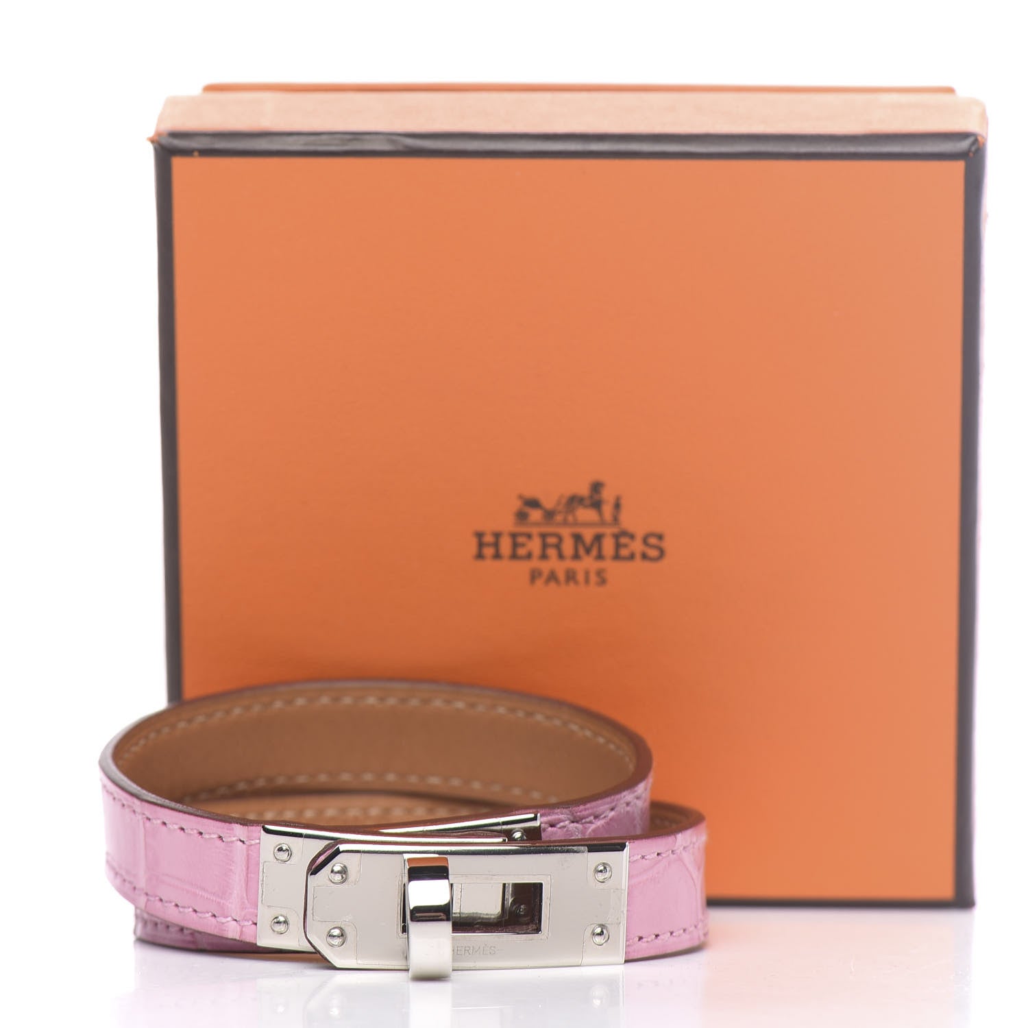 Hermes Matte Alligator Kelly Double Tour Bracelet 5P Pink 7 of 7