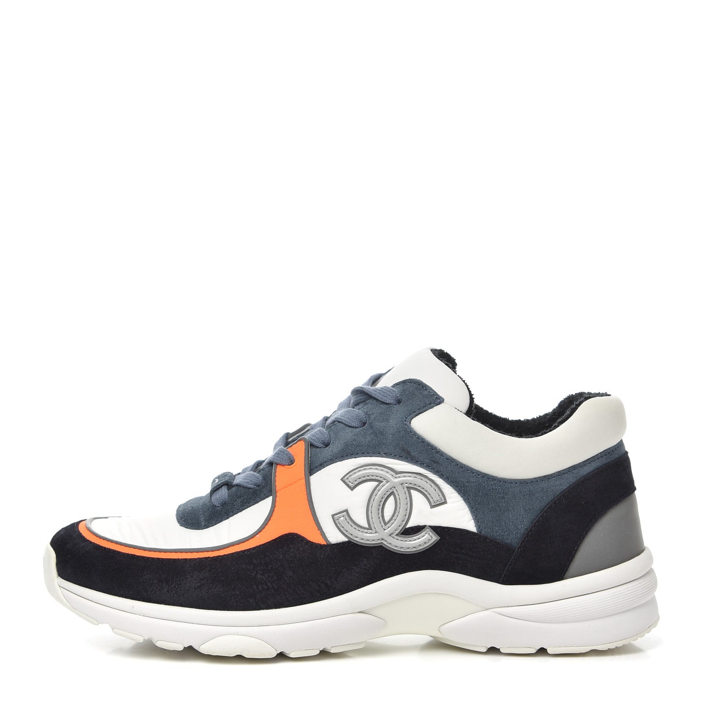 Nylon Calfskin Suede CC Womens Sneakers 41 Dark Navy White