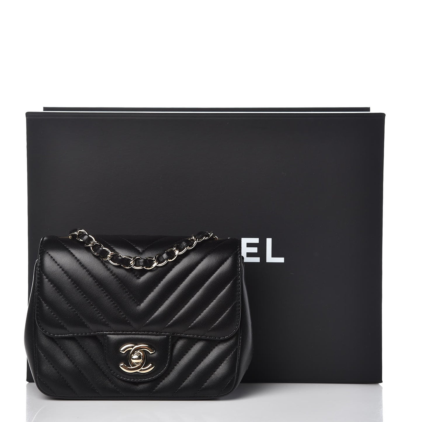 Lambskin Chevron Quilted Mini Square Flap Black
