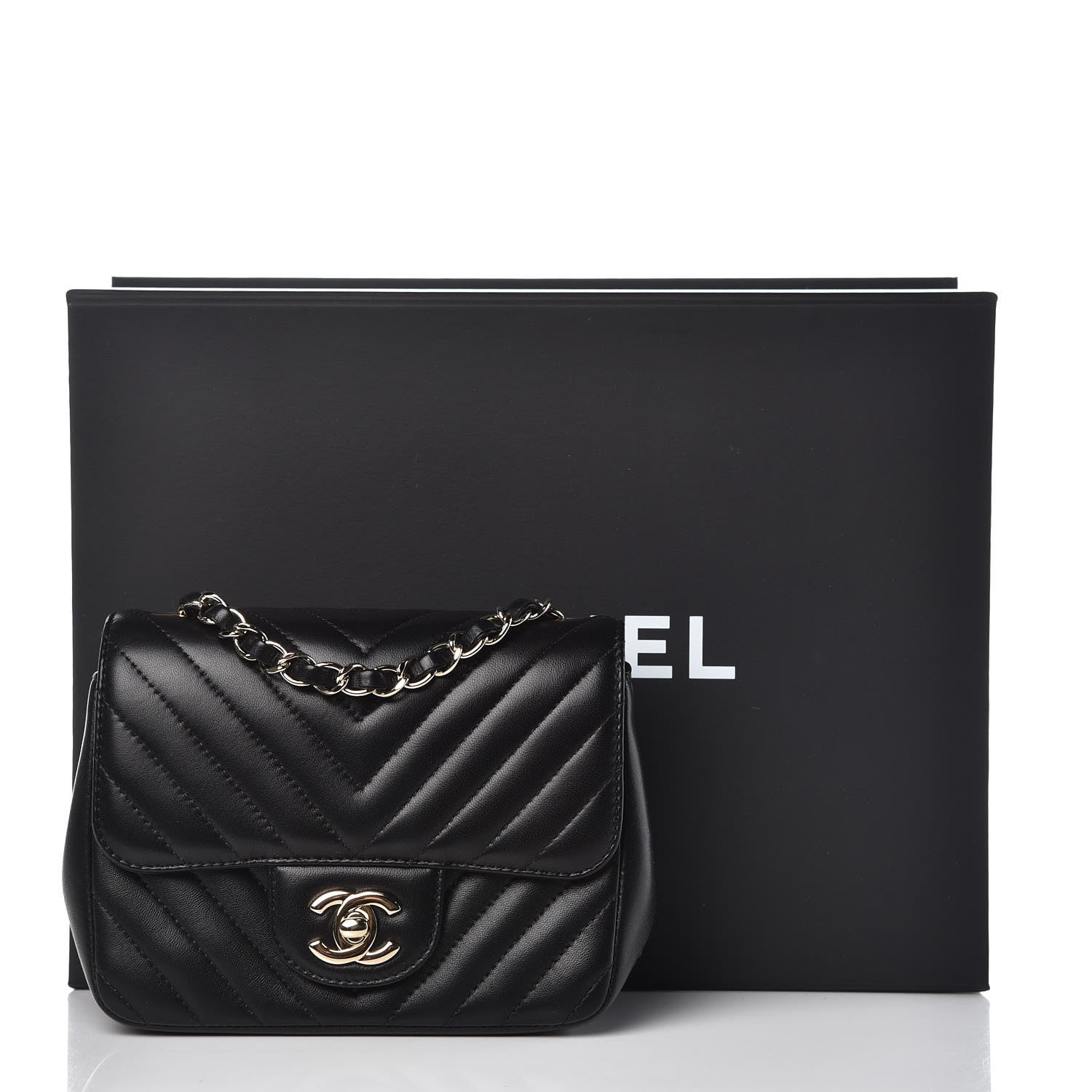 Chanel Lambskin Chevron Quilted Mini Square Flap Black 11 of 11