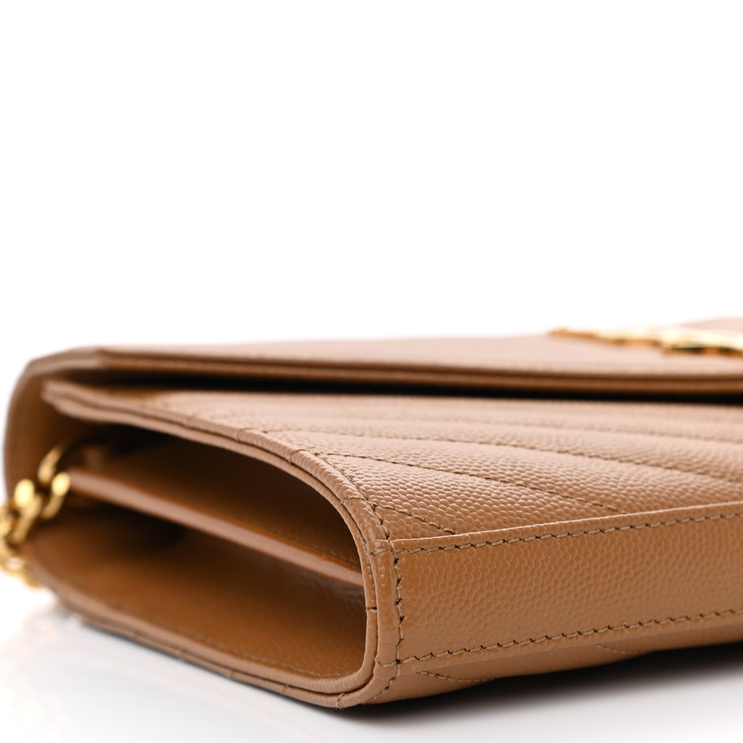 Saint Laurent Grain De Poudre Matelasse Chevron Monogram Chain Wallet Dark Natural 8 of 10