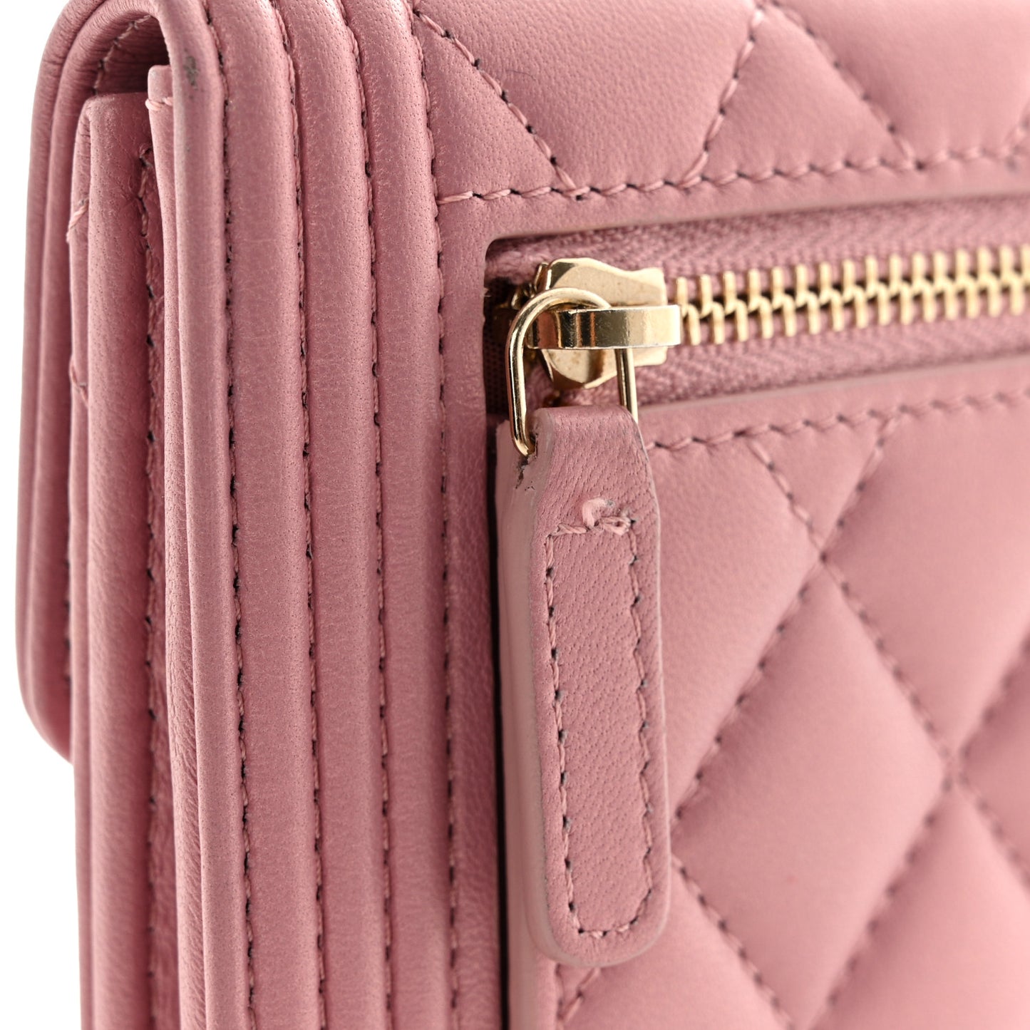 Metallic Lambskin Quilted Compact Boy Wallet Pink