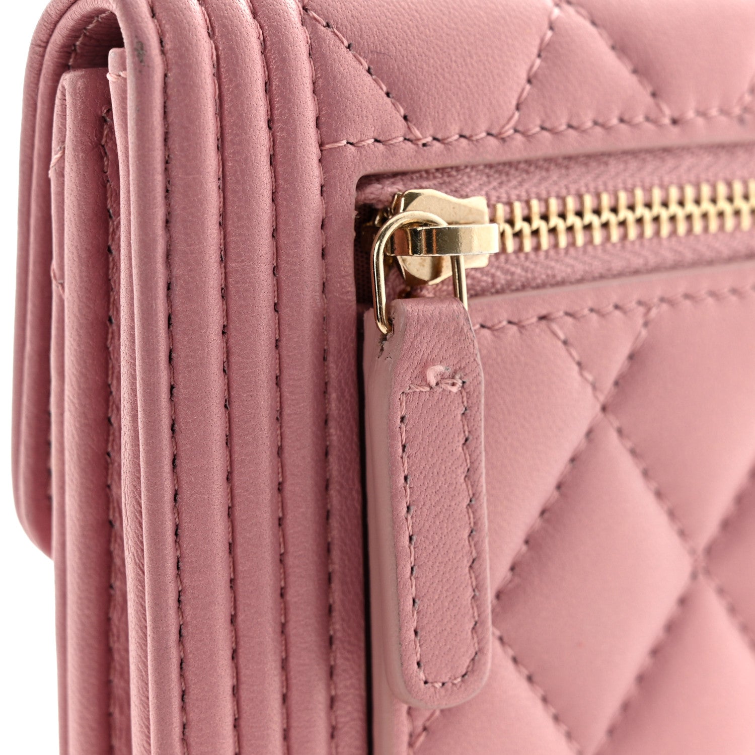 Chanel Metallic Lambskin Quilted Compact Boy Wallet Pink 11 of 12