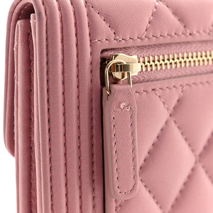 Chanel Metallic Lambskin Quilted Compact Boy Wallet Pink 11 of 12