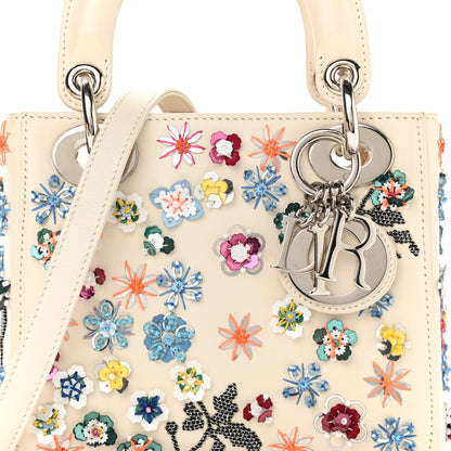 Christian Dior Calfskin Sequin Floral Embroidered Mini Lady Dior White Multicolor 7 of 9