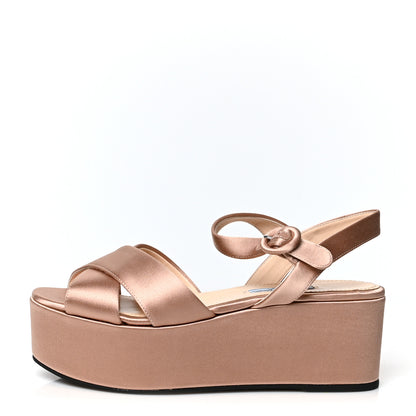 Prada Satin Raso Crisscross Platform 60mm Sandals 37 Nudo 1 of 9