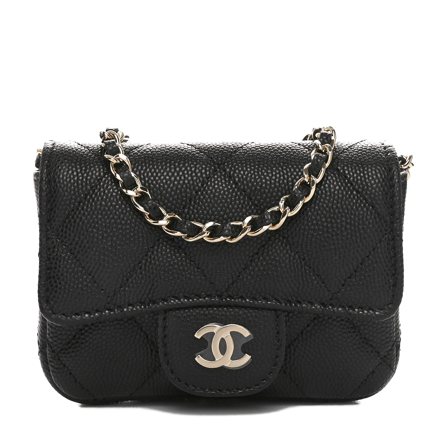 Caviar Quilted Mini Chain Belt Bag Black