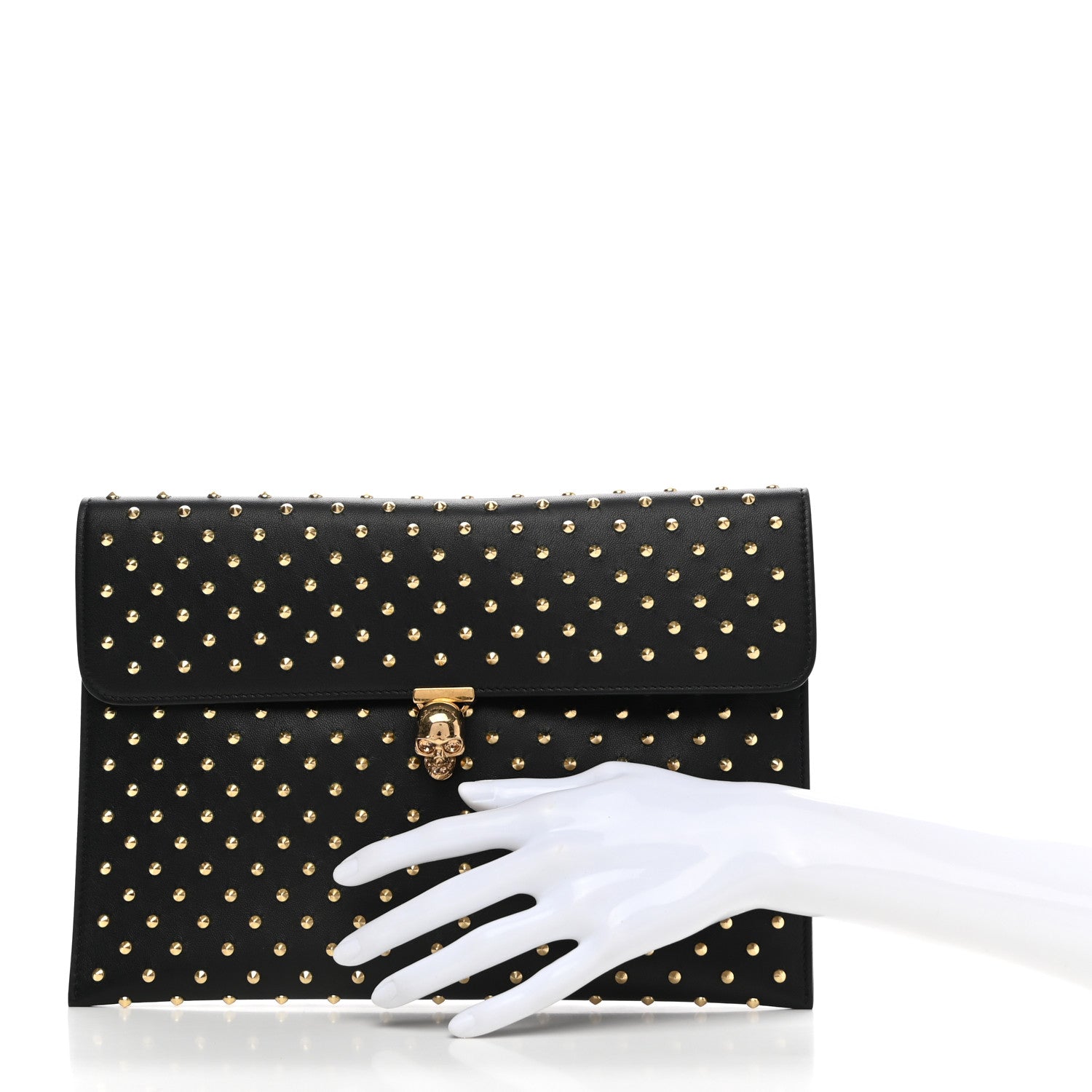 Alexander McQueen Calfskin Studded Skull Envelope Clutch Black 2 of 10
