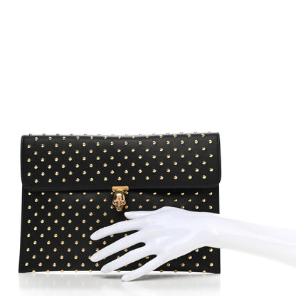 Alexander McQueen Calfskin Studded Skull Envelope Clutch Black 2 of 10