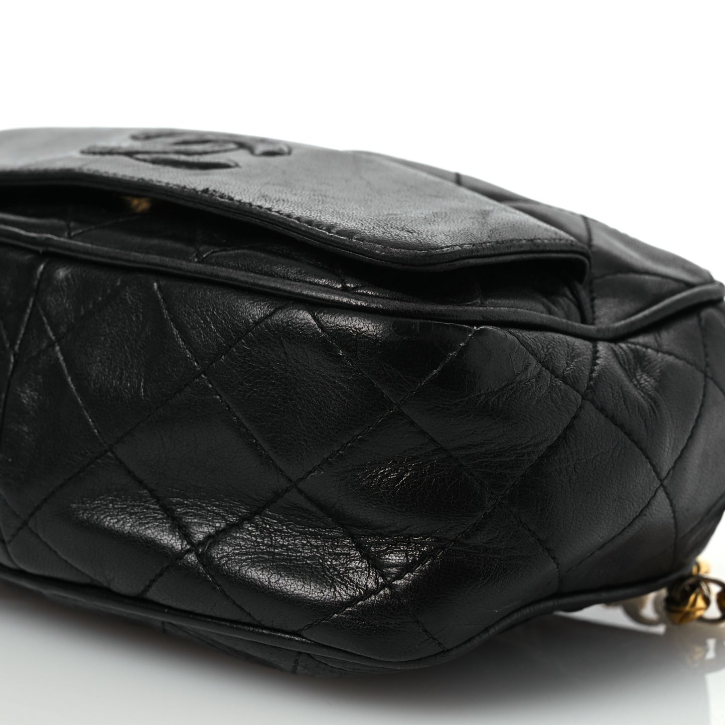 Lambskin Quilted Tassel Camera Case Black