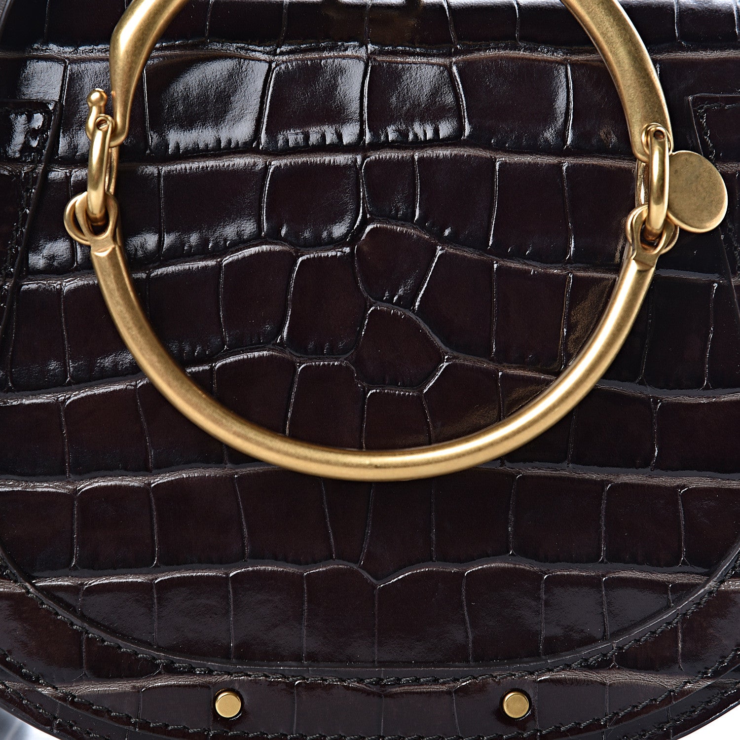 Chloe Suede Calfskin Crocodile Embossed Small Nile Bracelet Bag Profound Brown 11 of 11
