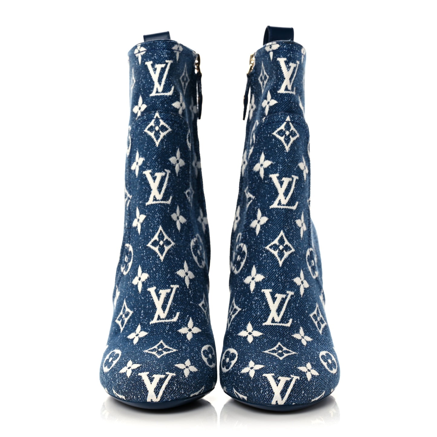 Denim Monogram Silhouette Ankle Boots 37 Navy Blue