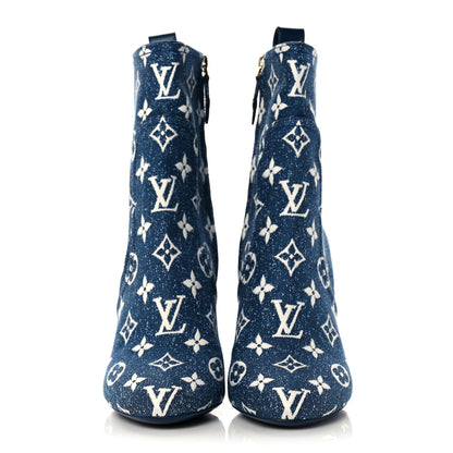 Louis Vuitton Denim Monogram Silhouette Ankle Boots 37 Navy Blue 2 of 7