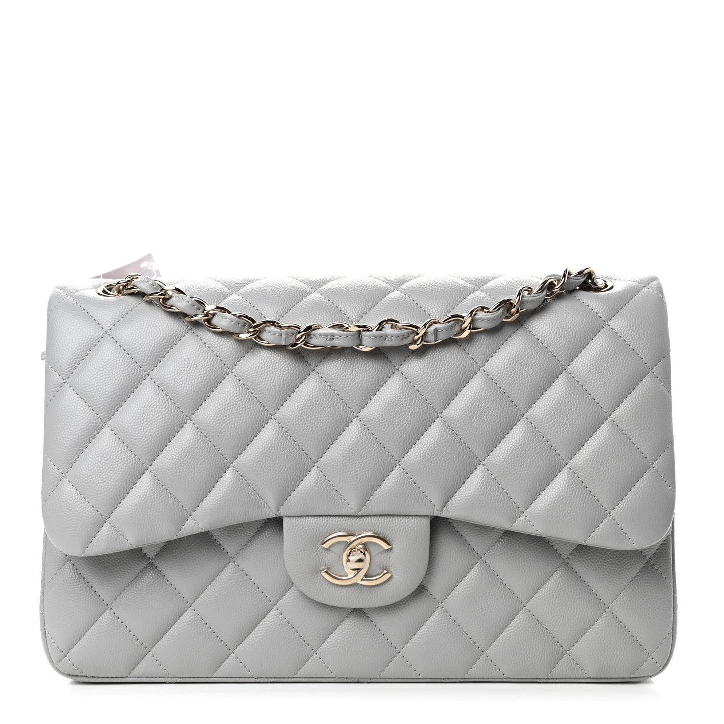 Caviar Quilted Jumbo Double Flap Grey
