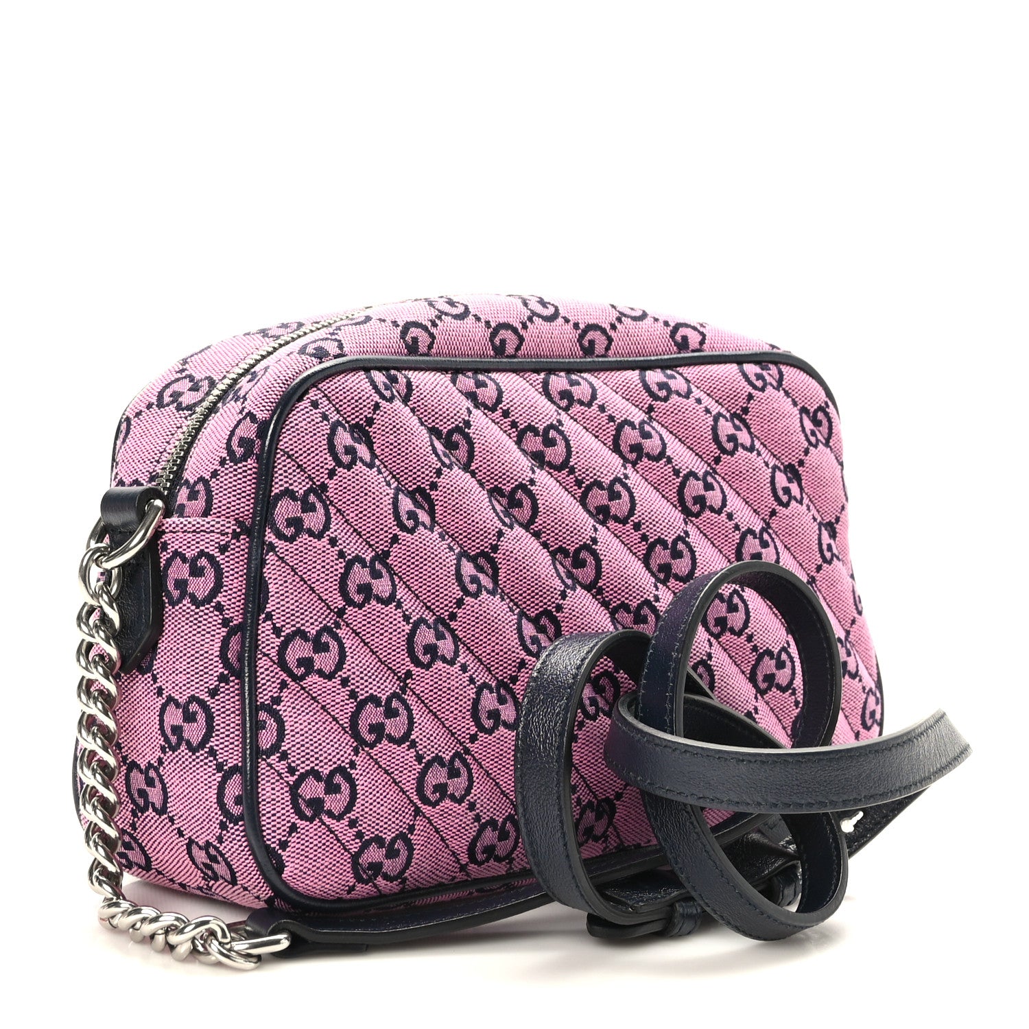 Gucci Monogram Multicolor Matelasse Diagonal Small GG Marmont Chain Shoulder Bag Pink Blue 3 of 9