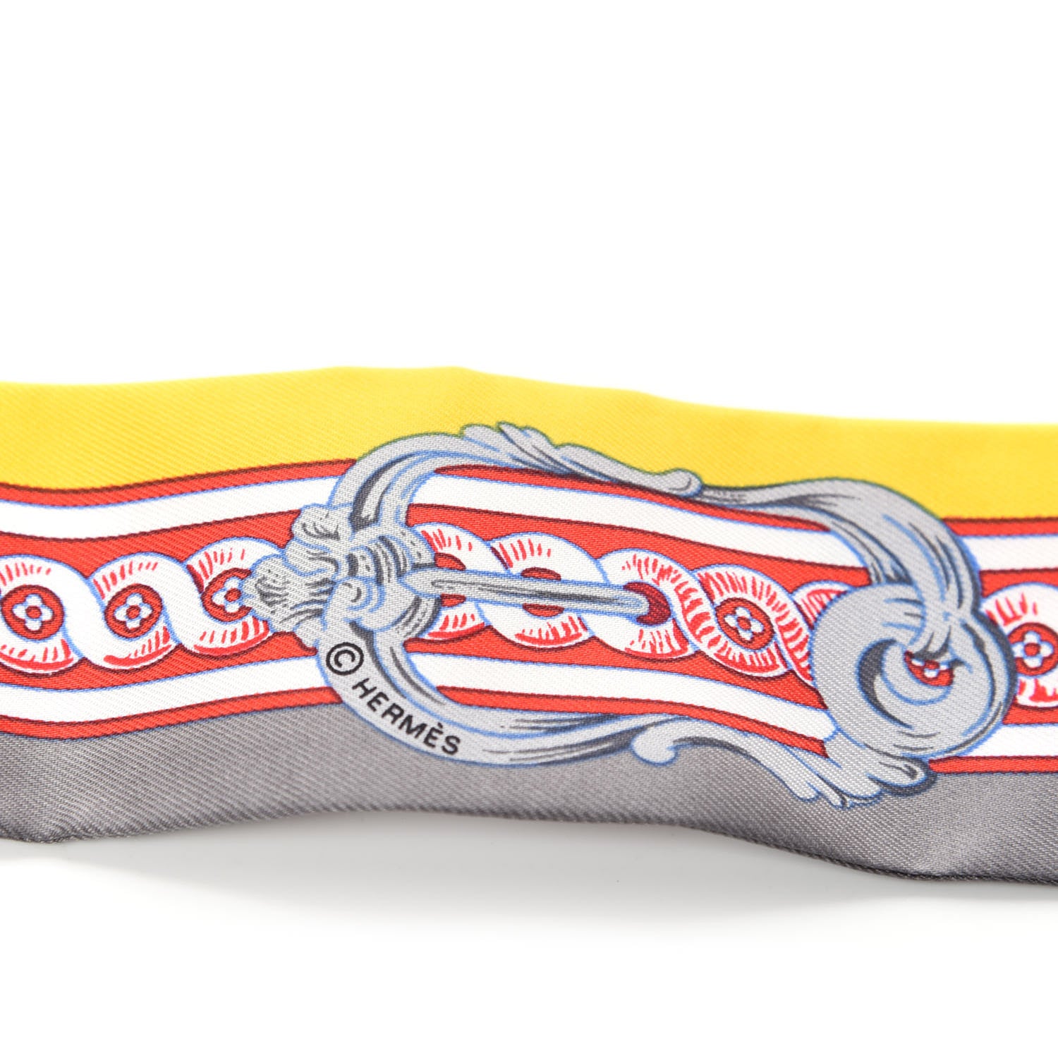 Hermes Silk Bride De Cour Twilly Gris Jaune Vif Rouge 3 of 3