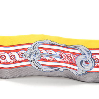 Hermes Silk Bride De Cour Twilly Gris Jaune Vif Rouge 3 of 3