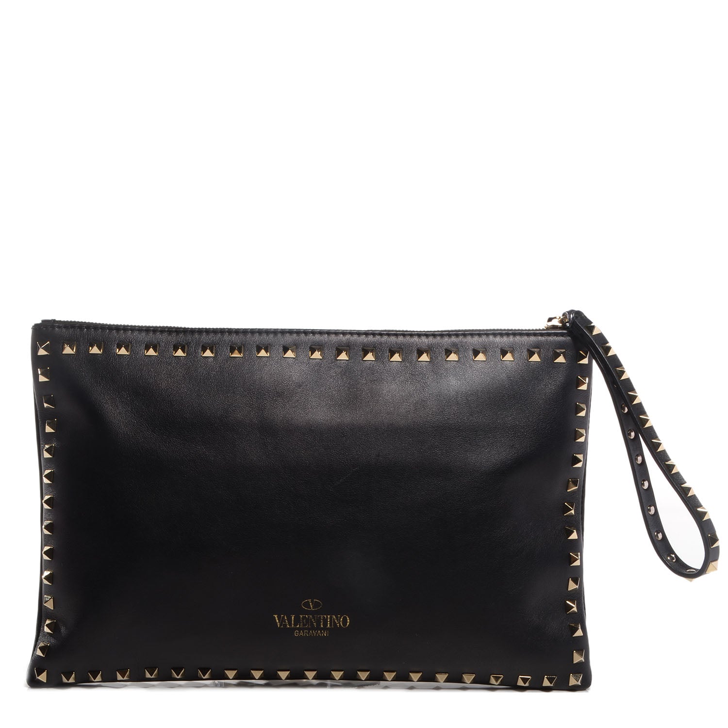 Valentino Garavani Vitello Large Rockstud Zip Wristlet Pouch Black 1 of 8