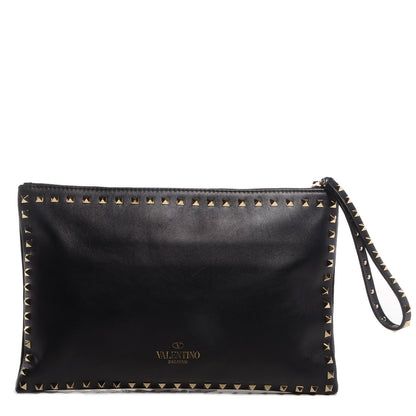 Valentino Garavani Vitello Large Rockstud Zip Wristlet Pouch Black 1 of 8