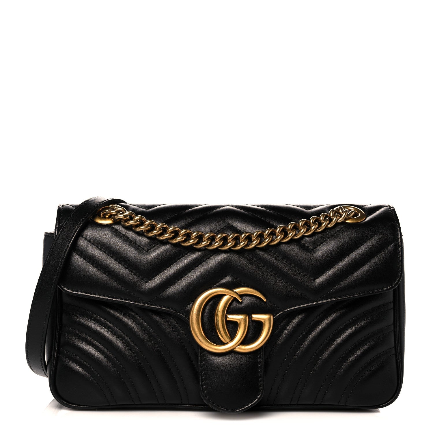 Gucci Calfskin Matelasse Small GG Marmont Shoulder Bag Black 1 of 11