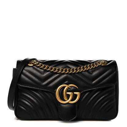 Gucci Calfskin Matelasse Small GG Marmont Shoulder Bag Black 1 of 11