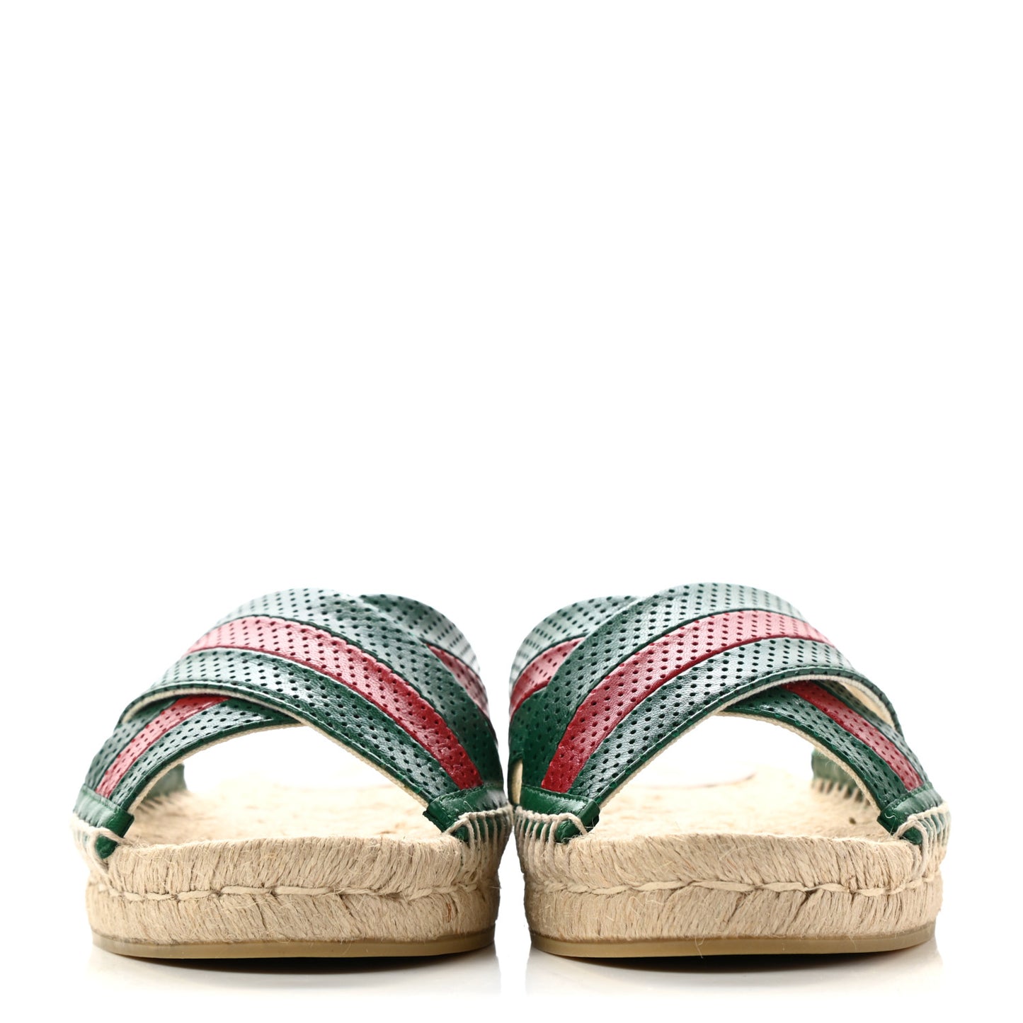 Malaga Kid Perforated Criss Cross Espadrille Slide Sandals 37.5 Emerald Hibiscus Red