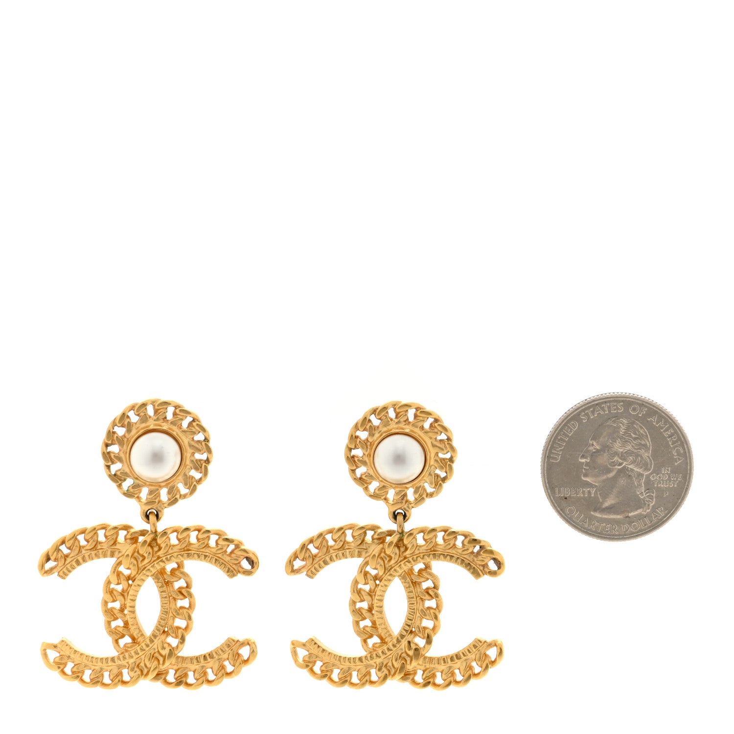 Chanel Metal Pearl CC Chain Drop Earrings Gold 2 of 4