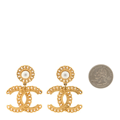 Chanel Metal Pearl CC Chain Drop Earrings Gold 2 of 4