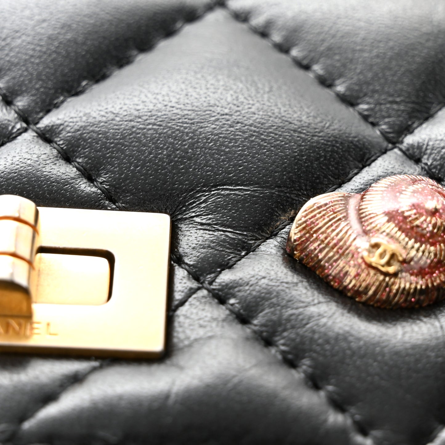 Aged Calfskin Quilted Lucky Charms 2.55 Reissue Wallet On Chain WOC Black