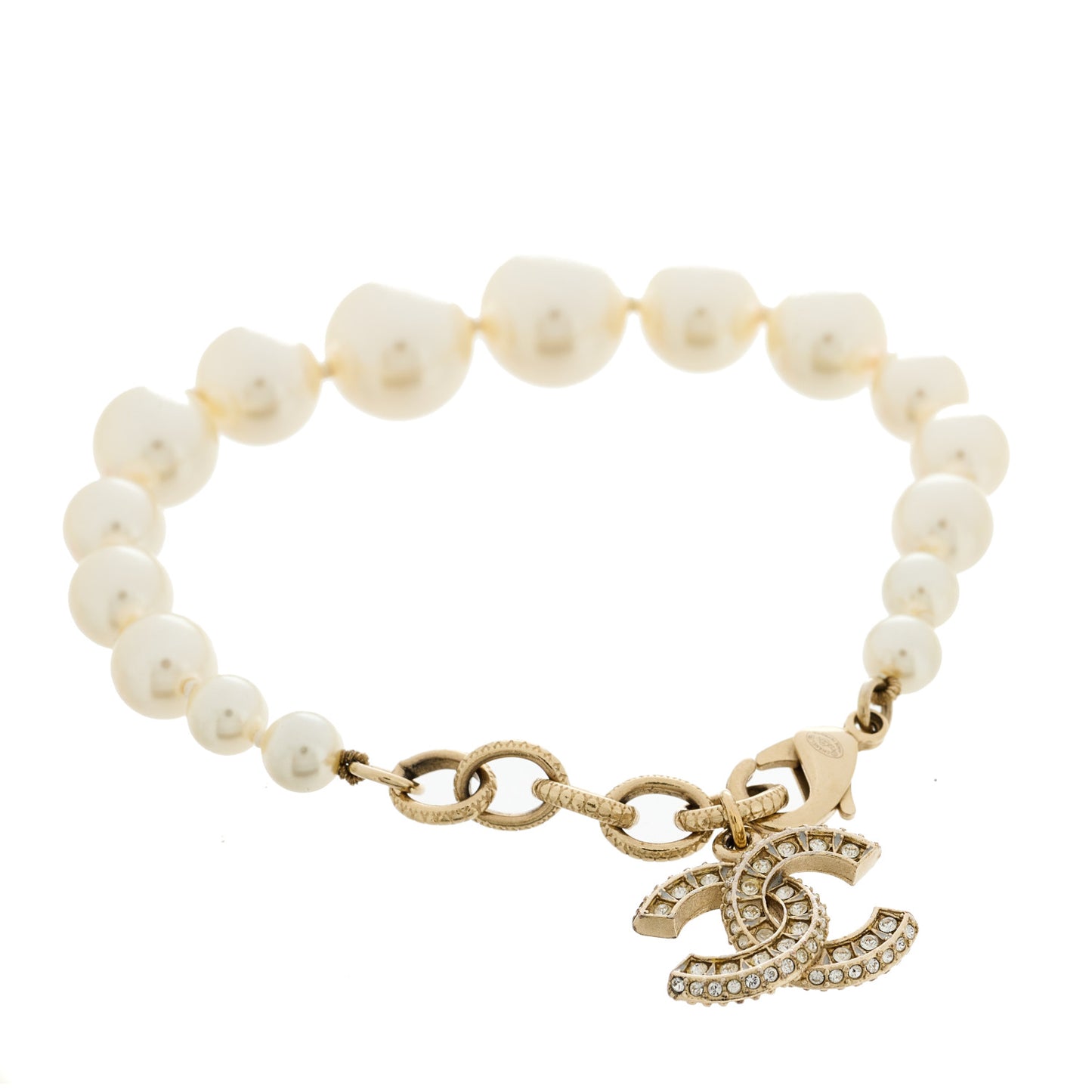 Graduated Pearl Crystal CC Bracelet Gold