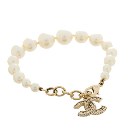 Chanel Graduated Pearl Crystal CC Bracelet Gold 3 of 4