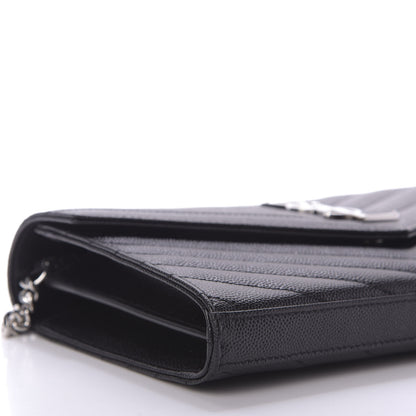 Saint Laurent Grain De Poudre Matelasse Chevron Monogram Chain Wallet Black 6 of 9