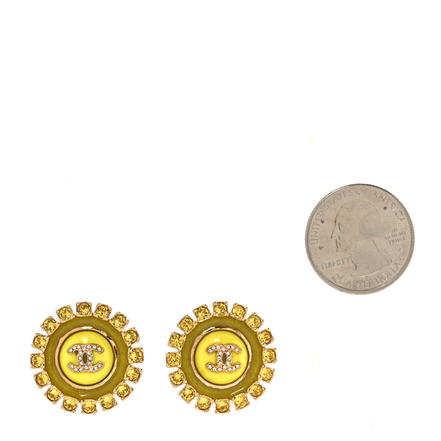 Crystal Enamel CC Round Earrings Gold Yellow