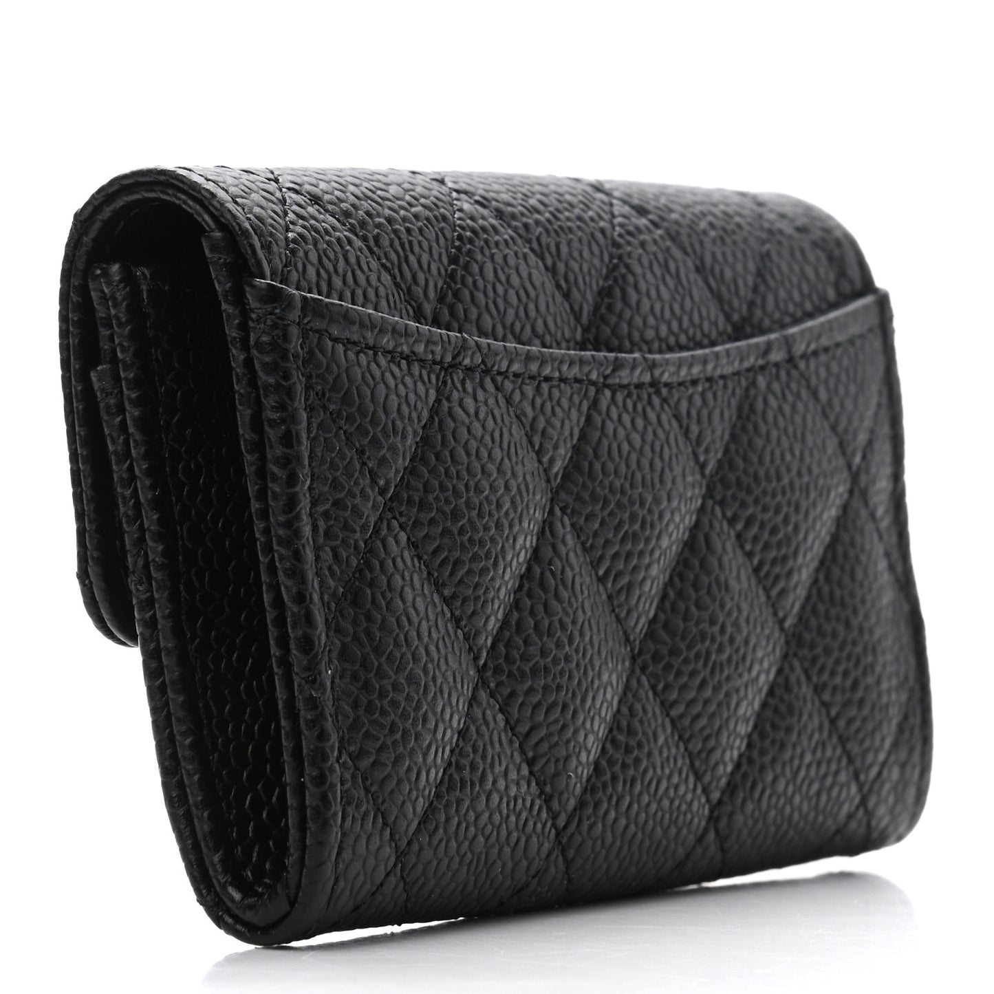 Caviar Quilted Flap Card Holder Wallet Black