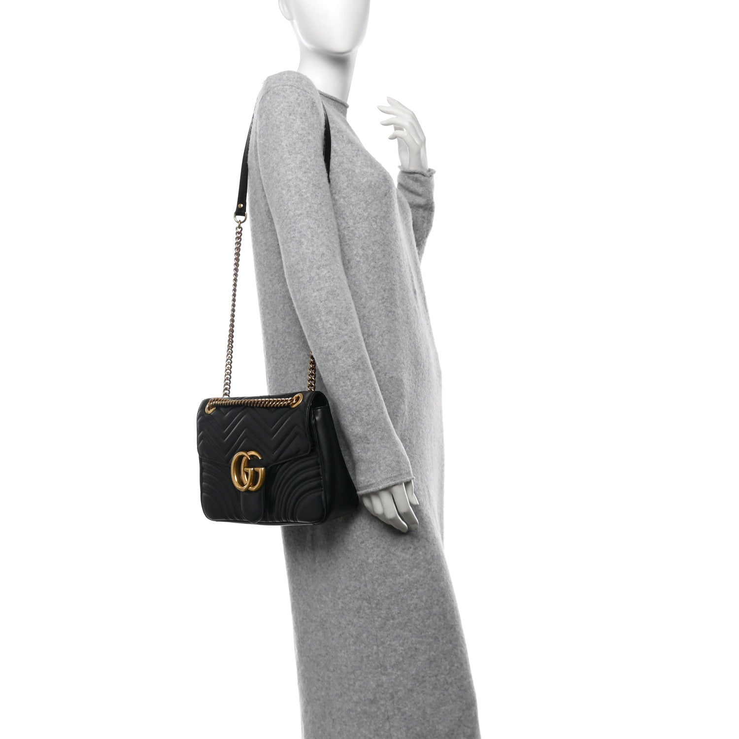 Gucci Calfskin Matelasse Medium GG Marmont Shoulder Bag Black 2 of 11