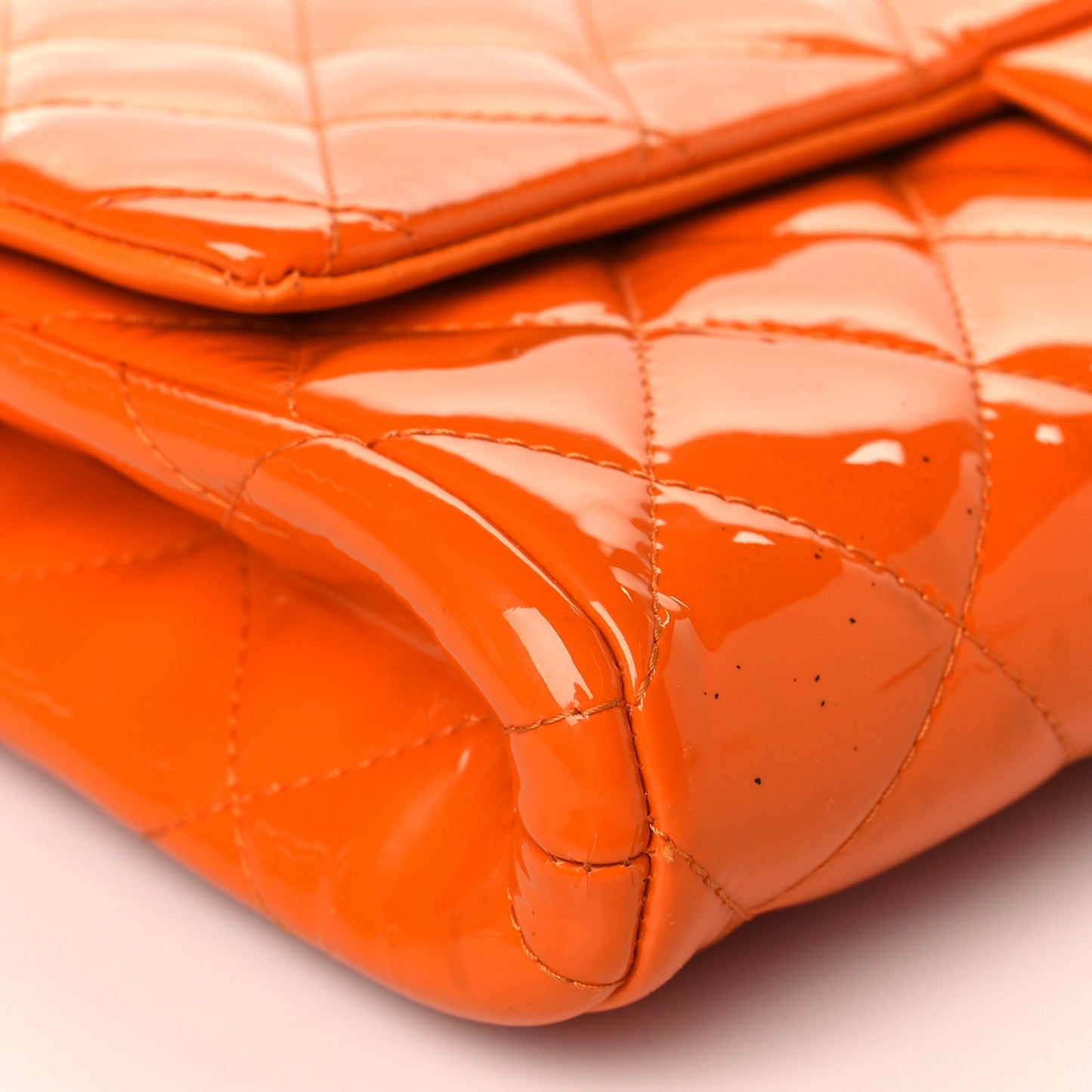 Patent Quilted Clutch with Chain Flap Orange