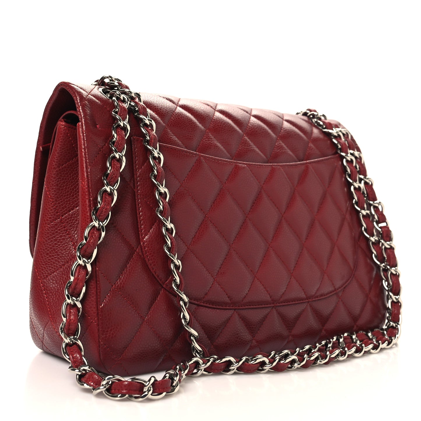 Caviar Quilted Jumbo Double Flap Dark Red