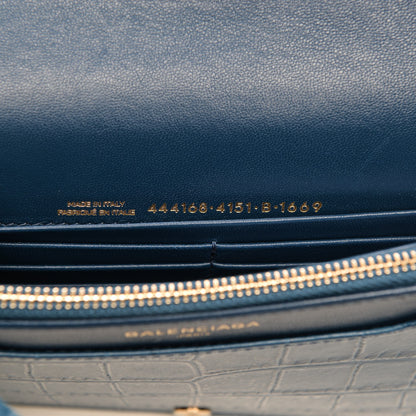 Balenciaga Calfskin Crocodile Embossed Classic Gold Hardware Wallet on Chain Bleu Marine 7 of 7