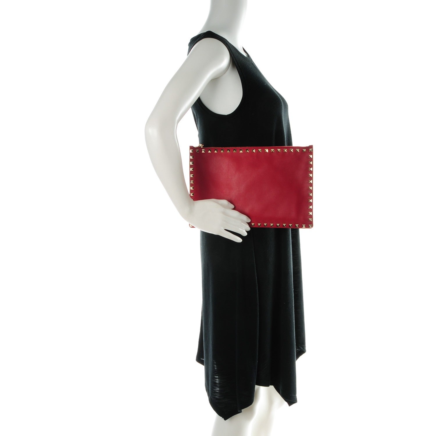 Valentino Garavani Vitello Large Rockstud Zip Pouch Red 2 of 7