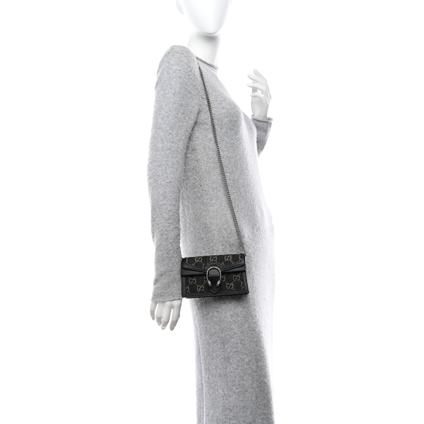 Jacquard Black Denim GG Monogram Super Mini Dionysus Shoulder Bag Black Ivory