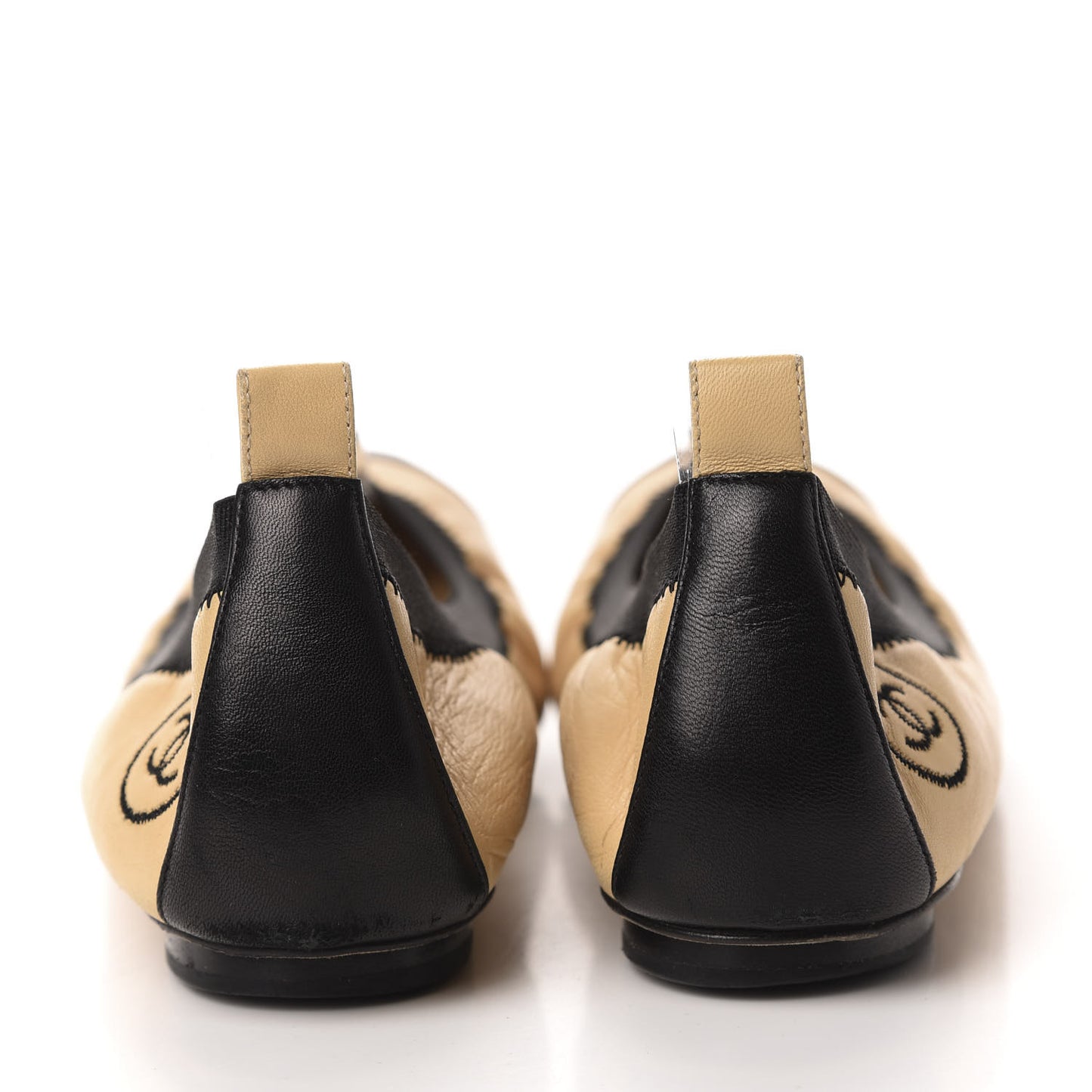 Lambskin CC Elastic Cap Toe Ballerina 39.5 Flats Beige Black