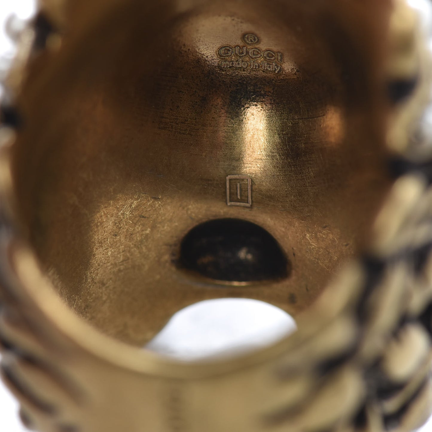 Metal Crystal Pearl Lion Head Crucifix Ring S Gold Black
