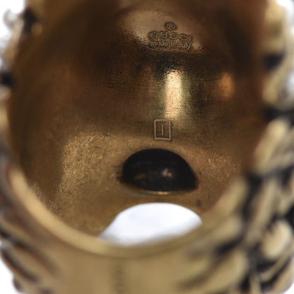Gucci Metal Crystal Pearl Lion Head Crucifix Ring S Gold Black 8 of 9