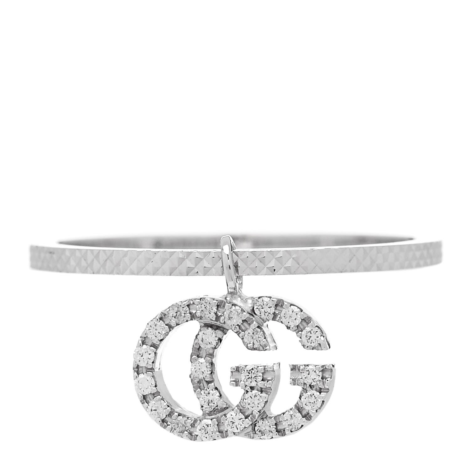 Gucci 18K White Gold Diamond Running G Charm Ring 54 6.75 1 of 7